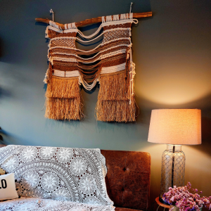 Painel Decorativo em Macramé e Tecelagem "Deserto Branco"